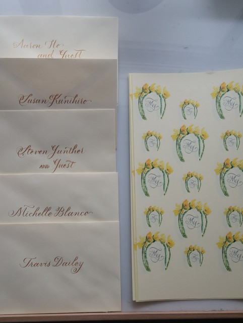 Invites and envelope liners for a wedding